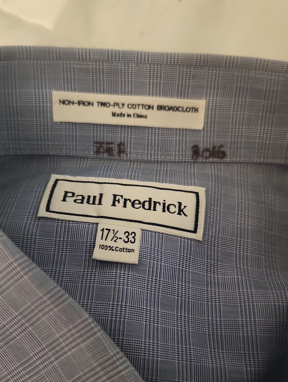 Paul Fredrick Light Blue Glen Plaid Dress Shirt 17.5 - 33